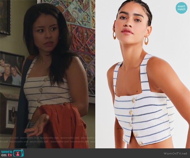 Lucca Couture Emory Striped Button-Down Cropped Top worn by Mariana Foster (Cierra Ramirez) on The Fosters