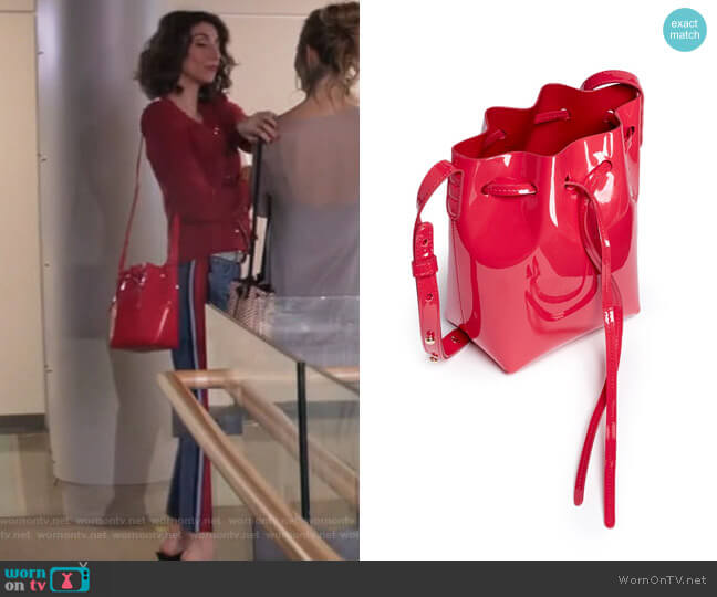 Mansur Gavriel Mini Mini Patent Leather Bucket Bag worn by Delia (Necar Zadegan) on Girlfriends Guide to Divorce