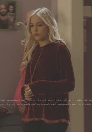 Maddie’s red velvet hoodie on Nashville