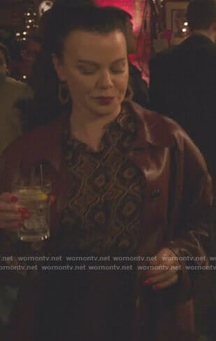 Maggie’s brown printed blouse on Younger