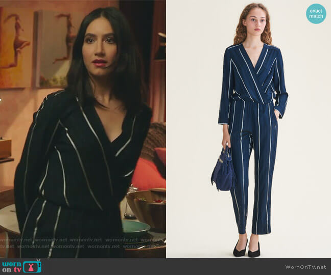 Maje Striped Jumpsuit worn by Adena El-Amin (Nikohl Boosheri) on The Bold Type