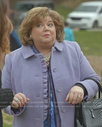 Martha’s purple ruffle front coat on Good Witch