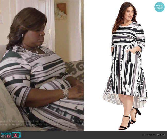 Melissa McCarthy Seven7 Broken Stripe Ponte Dress worn by Barbara (Retta) on Girlfriends Guide to Divorce