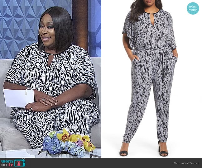 MICHAEL Michael Kors Chained Keyhole Neck Jumpsuit worn by Loni Love on The Real