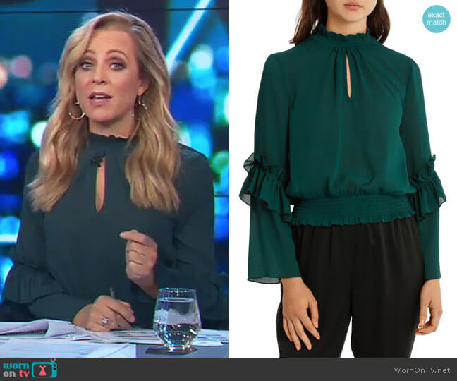 Milk & Honey Penelope High Neck Shirred Top worn by Carrie Bickmore on The Project