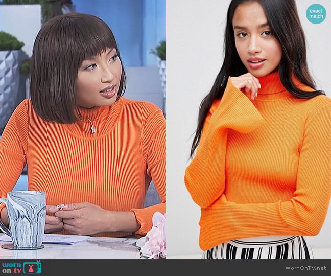 Missguided Missguided Petite High Neck Ribbed Crop Sweater worn by Jeannie Mai on The Real