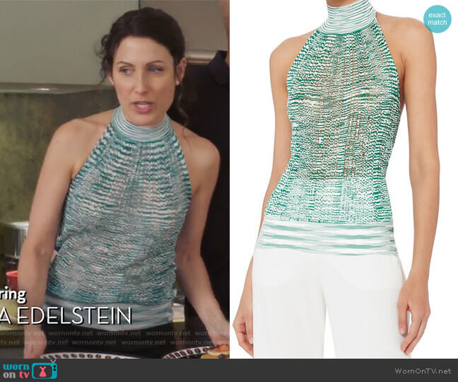 Missoni Green Knit Halter Neck Top worn by Abby McCarthy (Lisa Edelstein) on Girlfriends Guide to Divorce
