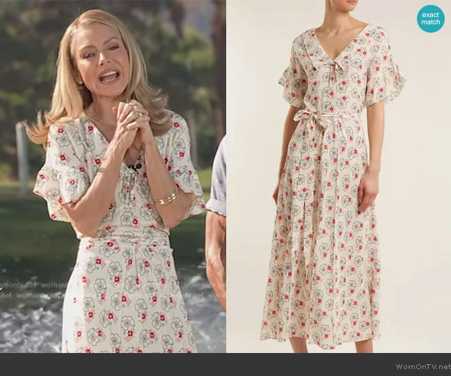 Miu Miu Floral-Print Silk Crepe de Chine Dress worn by Kelly Ripa on Live with Kelly and Mark