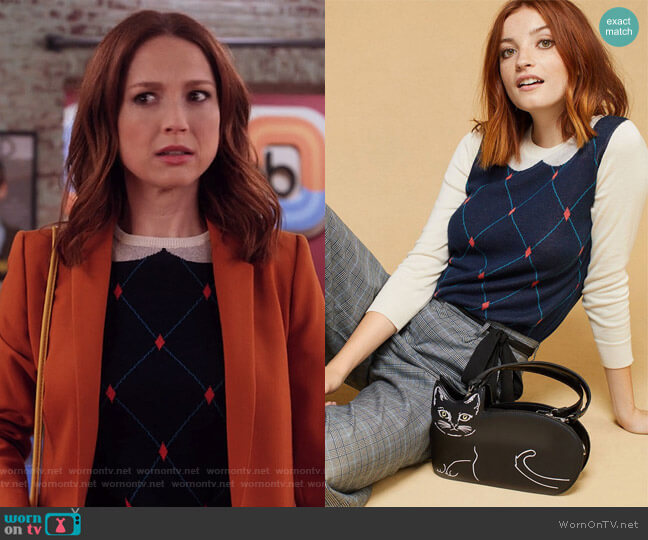 Modcloth Trompe lOeil Collared Sweater worn by Kimmy Schmidt (Ellie Kemper) on Unbreakable Kimmy Schmidt