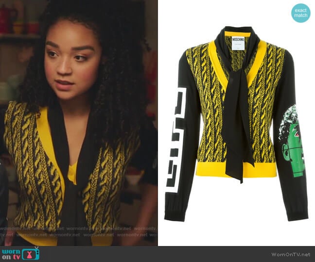 Moschino Cable Knit Effect Cardigan worn by Kat Edison (Aisha Dee) on The Bold Type