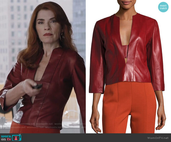 Narciso Rodriguez Plongé Leather Split-Neck Top worn by Kitty Montgomery (Julianna Margulies) on Dietland
