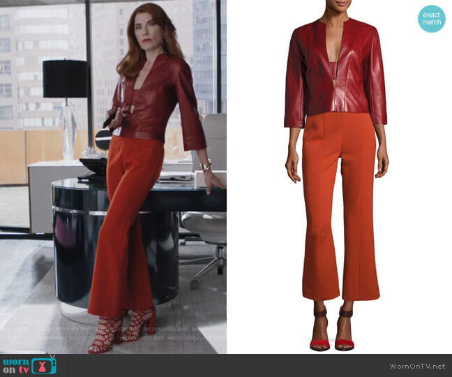 Narciso Rodriguez Wool High-Waist Cropped Straight-Leg Pants worn by Kitty Montgomery (Julianna Margulies) on Dietland