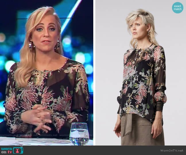 Once Was Dreams Yoryu Top with Lace Trim in Gypsy Flora worn by Carrie Bickmore on The Project