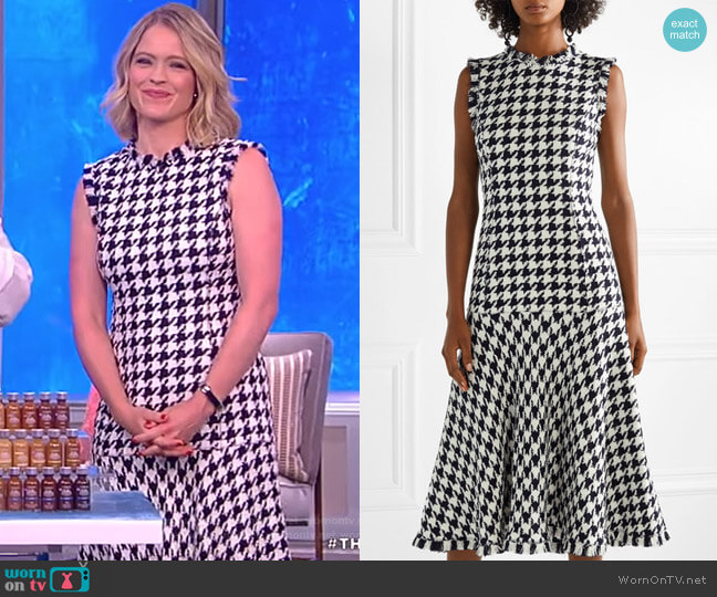 Oscar De La Renta Fringed houndstooth wool-blend tweed dress worn by Sara Haines on The View