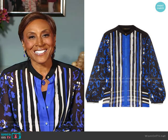 Roberto Cavalli Printed Silk Crepe de Chine Blouse worn by Robin Roberts on Good Morning America