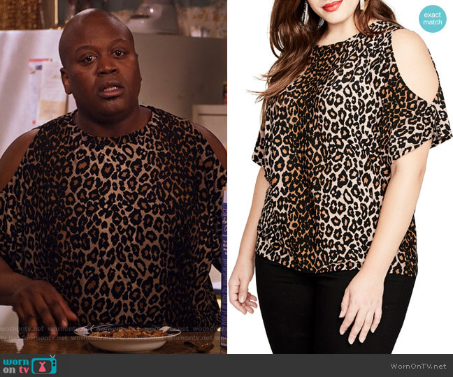 Rachel Rachel Roy Leopard Print Cold Shoulder Top worn by Titus (Tituss Burgess) on Unbreakable Kimmy Schmidt