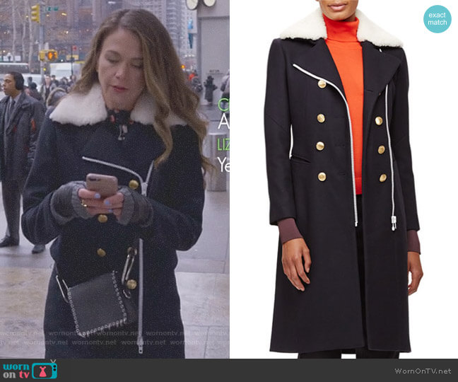 Rag & Bone Sullivan Double-Breasted Coat w Shearling Collar worn by Liza Miller (Sutton Foster) on Younger