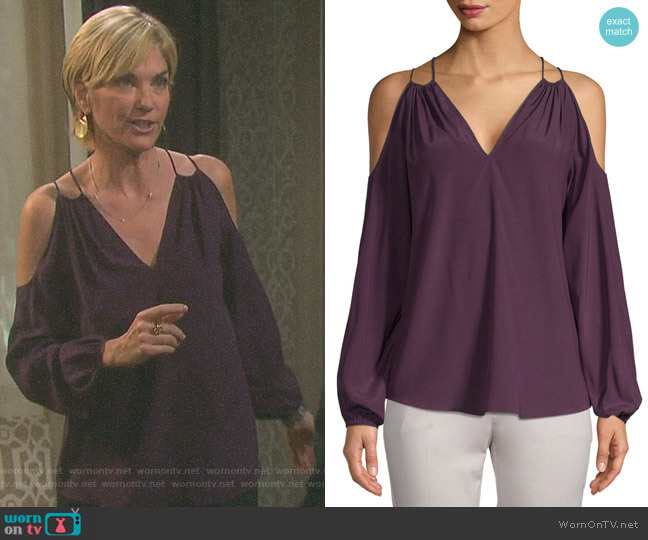 Ramy Brook Cold-Shoulder Stretch Silk Blouse worn by Eve Donovan (Kassie DePaiva) on Days of our Lives