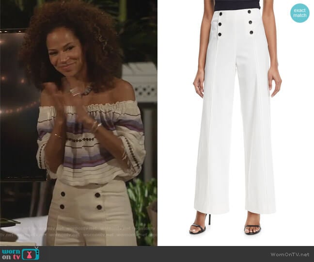 Robert Rodriguez High-Waist Wide-Leg Poplin Pants worn by Lena Adams Foster (Sherri Saum) on The Fosters