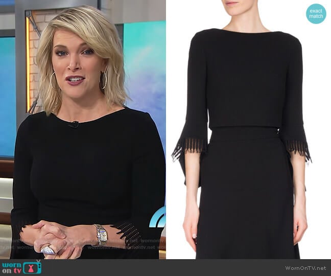 Roland Mouret Liverton Fringe 3/4 Sleeve Crop Top worn by Megyn Kelly on Today