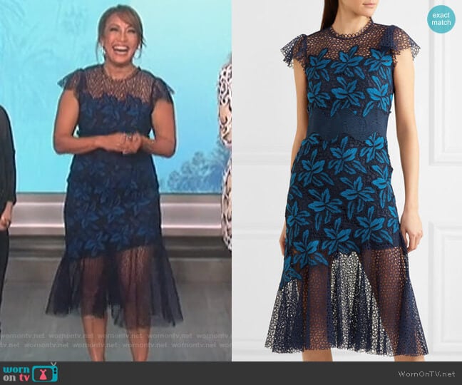 Sea Mosaic guipure lace midi dress worn by Carrie Inaba on The Talk