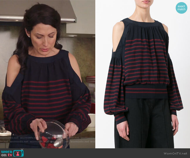 Sacai Cold Shoulder Knitted Top worn by Abby McCarthy (Lisa Edelstein) on Girlfriends Guide to Divorce