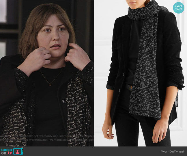 Saint Laurent Printed wool scarf worn by Plum Kettle (Joy Nash) on Dietland