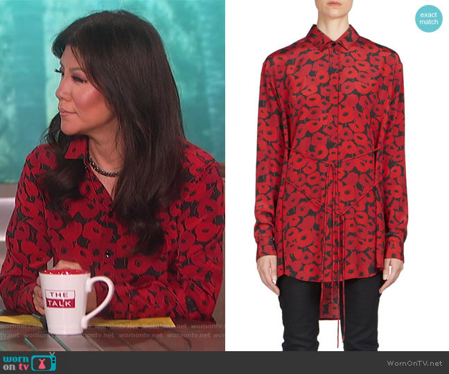 Saint Laurent Silk Poppy-Print Blouse worn by Julie Chen on The Talk