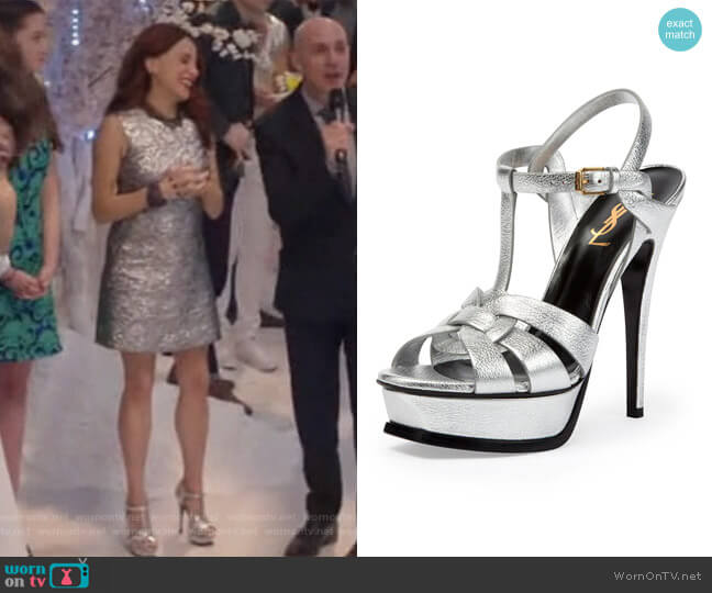 Saint Laurent Tribute Metallic Leather Platform Sandal worn by Jo (Alanna Ubach) on Girlfriends Guide to Divorce