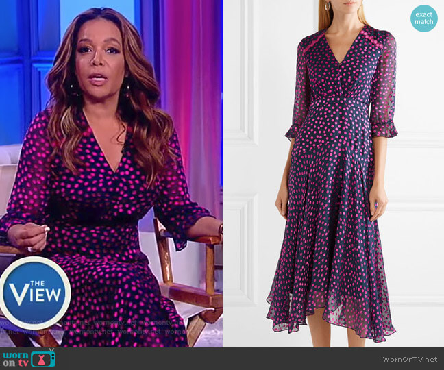 Saloni Edith polka-dot flocked silk-blend chiffon midi dress worn by Sunny Hostin on The View