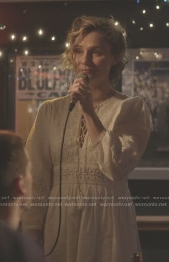 Scarlett’s white eyelet lace-up dress on Nashville