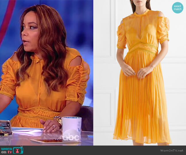 Self Portrait Cold-shoulder pleated chiffon midi dress worn by Sunny Hostin on The View