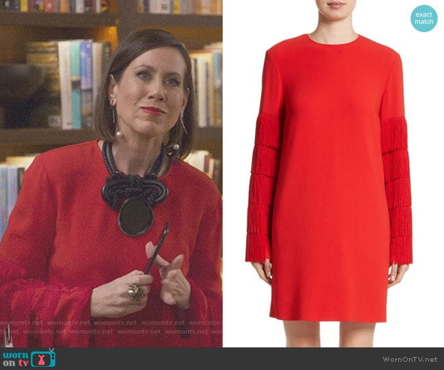 Stella McCartney Fringe Sleeve Stretch Cady Dress worn by Diana Trout (Miriam Shor) on Younger