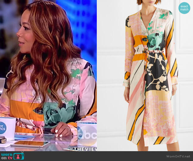 Stine Goya Camilla printed satin-twill dress worn by Sunny Hostin on The View