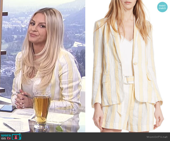 Frame Stripe Linen Blazer worn by Morgan Stewart on E! News