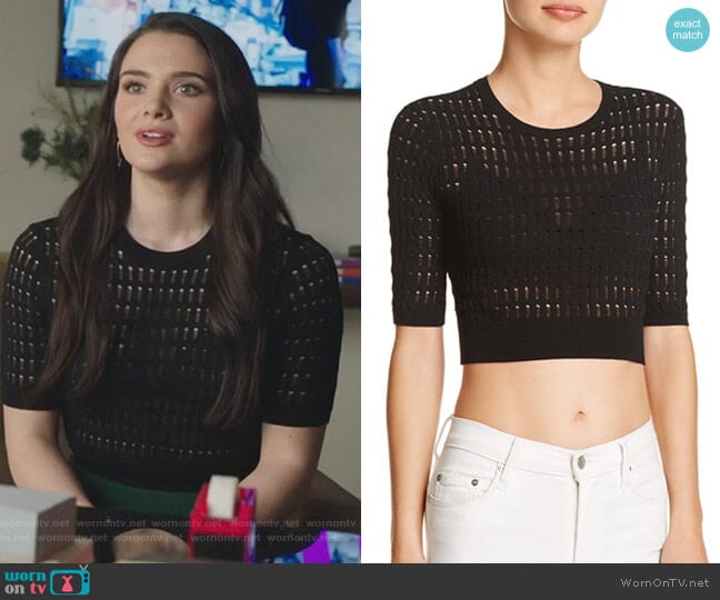 T by Alexander Wang Black Float Stitch Crop Sweater worn by Jane Sloan (Katie Stevens) on The Bold Type