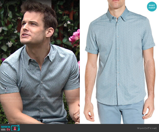 Ted Baker Narnar Geo Print Camp Shirt worn by Kyle Abbott (Michael Mealor) on The Young and the Restless