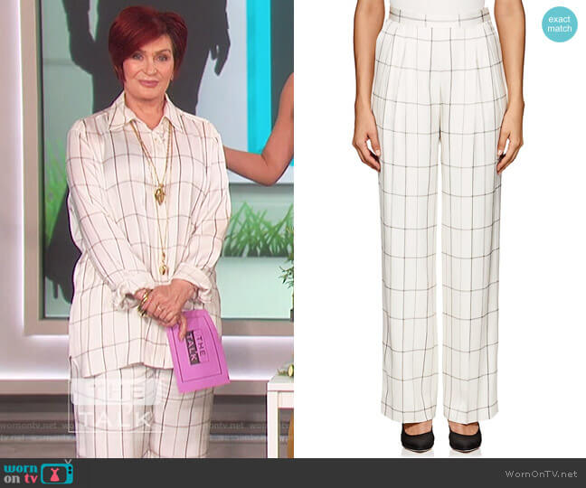 The Row Wendel Checked Silk Tapered Pants worn by Sharon Osbourne on The Talk