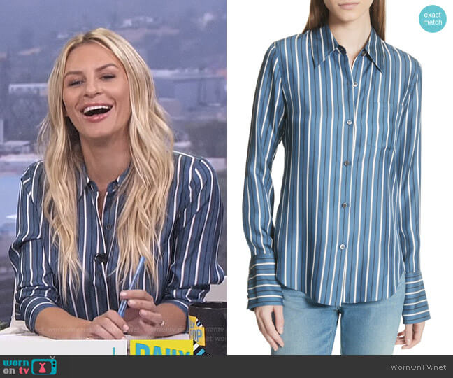 Theory Darby Silk Button Shirt worn by Morgan Stewart on E! News