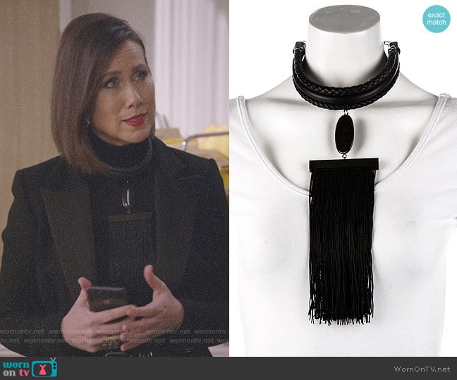Tom Ford Leather Tassel Necklace worn by Diana Trout (Miriam Shor) on Younger