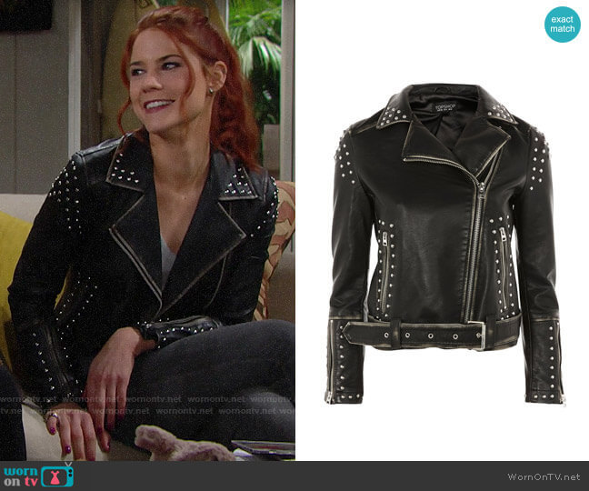 Topshop Studded Biker Jacket worn by Sally Spectra (Courtney Hope) on The Bold and the Beautiful