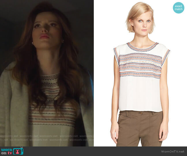 Veronica Beard Clover Embroidered Silk Georgette Tee worn by Paige Townsen (Bella Thorne) on Famous in Love
