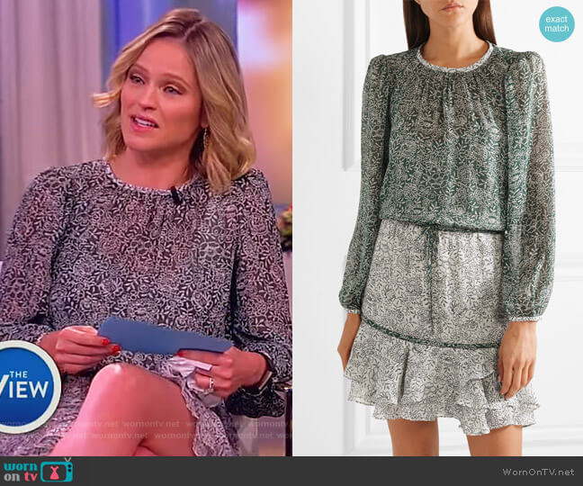 Veronica Beard Dorado ruffled floral-print silk-chiffon mini dress worn by Sara Haines on The View