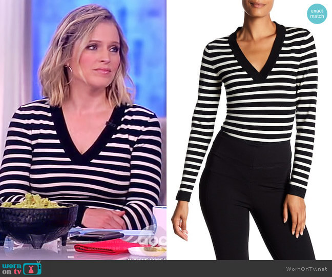 Veronica Beard Striped V-Neck Wool Blend Bodysuit worn by Sara Haines on The View