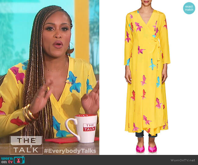We Are Leone Koi-Print Silk Maxi Wrap Dress worn by Eve on The Talk