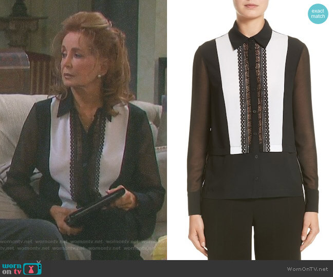 Yigal Azrouel Silk Tuxedo Blouse worn by Maggie Horton (Suzanne Rogers) on Days of our Lives