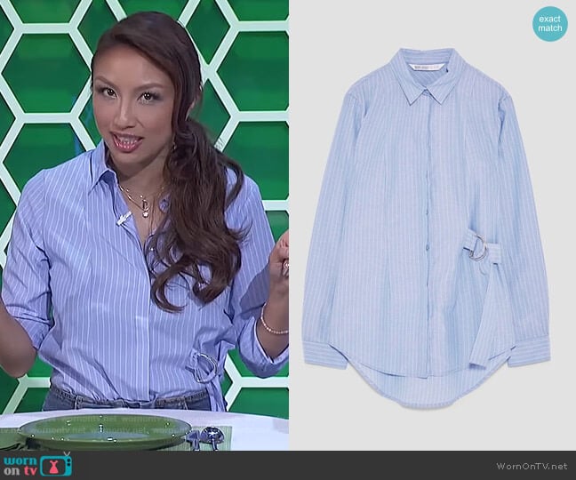 Zara Striped Shirt with Buckle Detail worn by Jeannie Mai on The Real