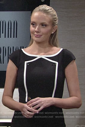 Abby’s navy buttoned detail dress on The Young and the Restless