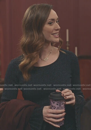 Abigail’s metallic ribbed bell sleeve top on Good Witch