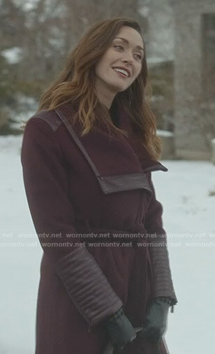 Abigail’s purple leather trimmed wrap coat on Good Witch